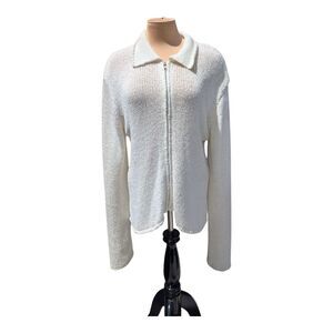 Jones New York Women's XL Knit Zipper Cardigan Sweater White Long Sleeve Cozy